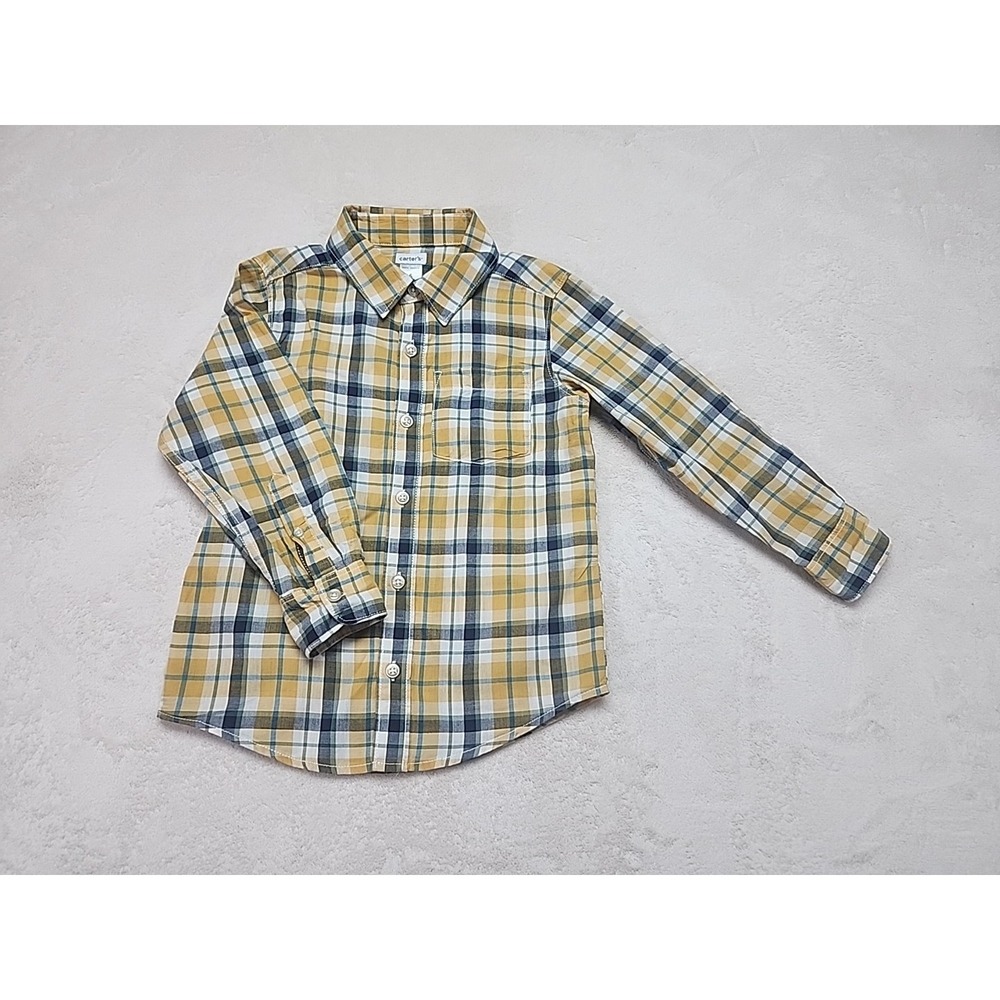 Carter's Button Up Plaid Boys Size 6 Long Sleeve Yellow 100% Cotton